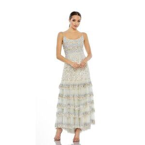 Mac Duggal Silver and White Layered Gown